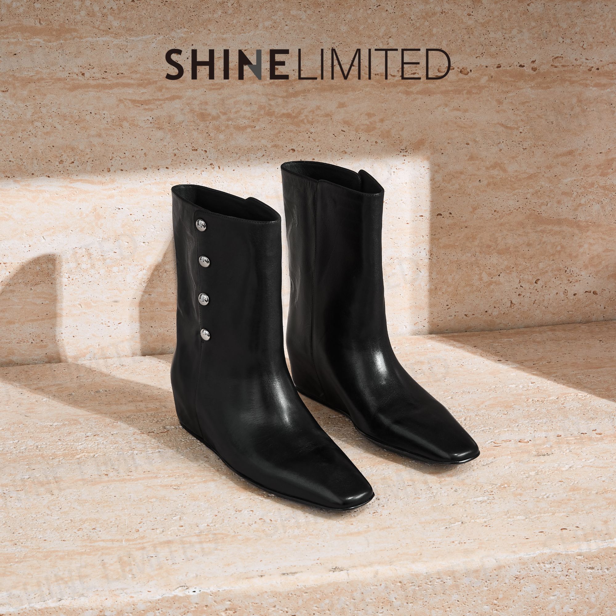 SHINELIMITED2025欧洲站秋冬胎牛皮中筒尖头时尚百搭短靴女G2993
