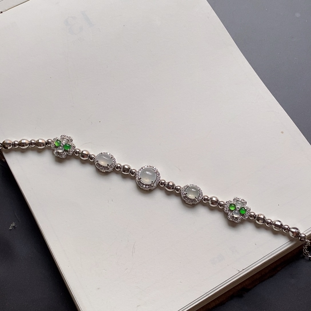 翡翠手链银S925镶嵌福利银镶手链