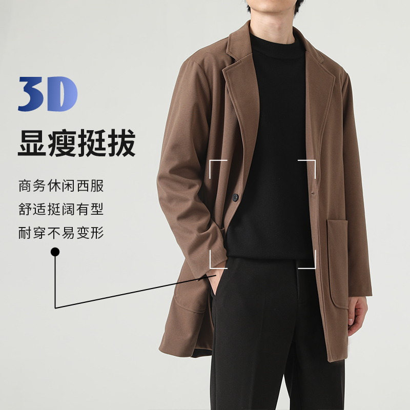 中长款毛呢西装外套男2025新款秋季高级感痞帅呢子夹克休闲单西服