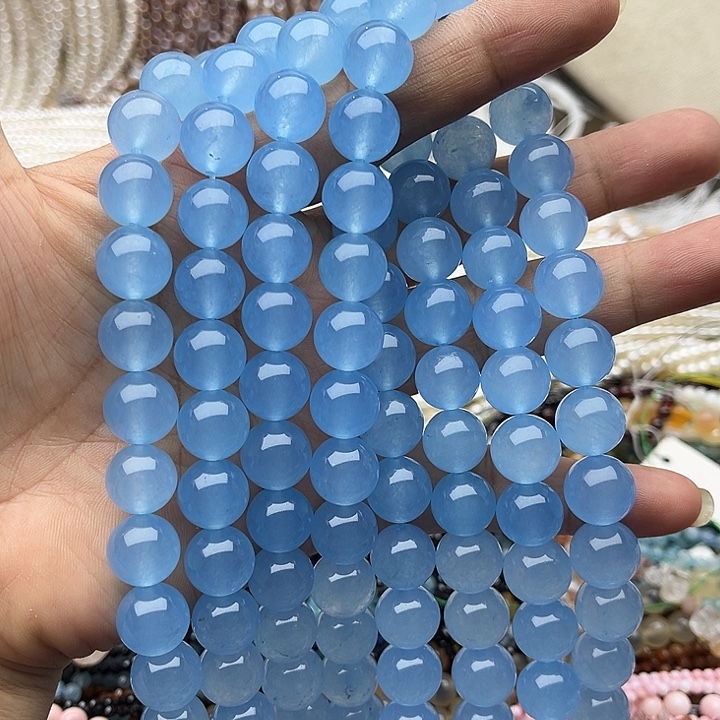 玛瑙/玉髓未镶嵌珠宝半成品一条12mm左右海蓝宝