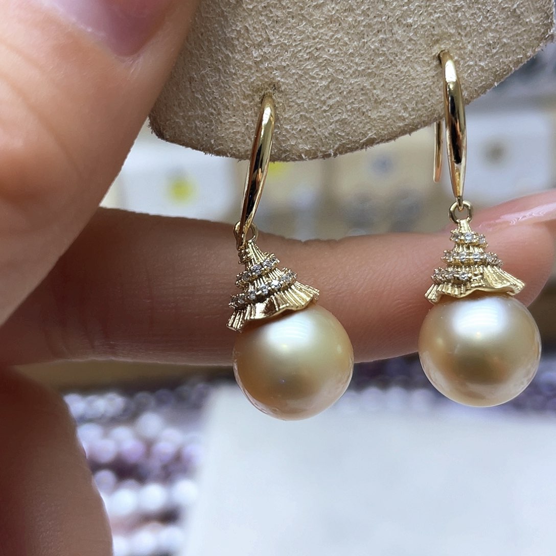 海水珍珠耳饰银S925镶嵌