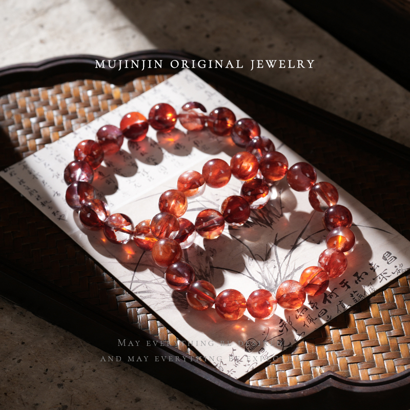 【 高净体】天然牛血红胶花水晶手串女款时尚手链多样性发一