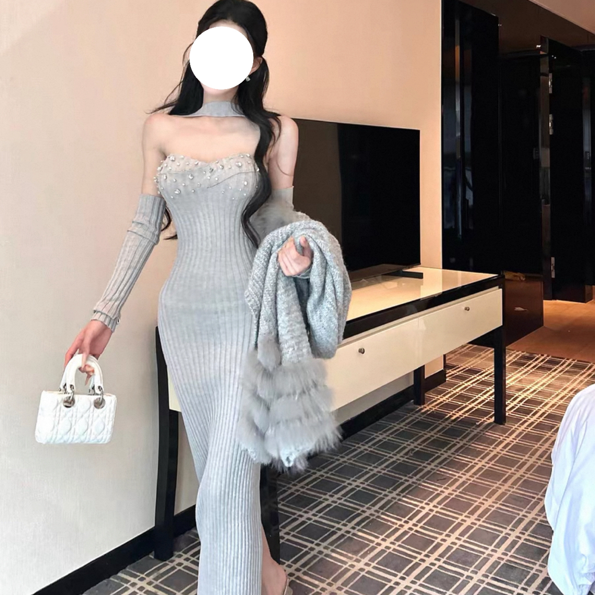 【纯欲大小姐】抹胸针织连衣裙女冬季新款性感长裙包臀裙气质裙