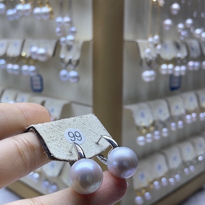 银S925镶嵌淡水珍珠耳饰