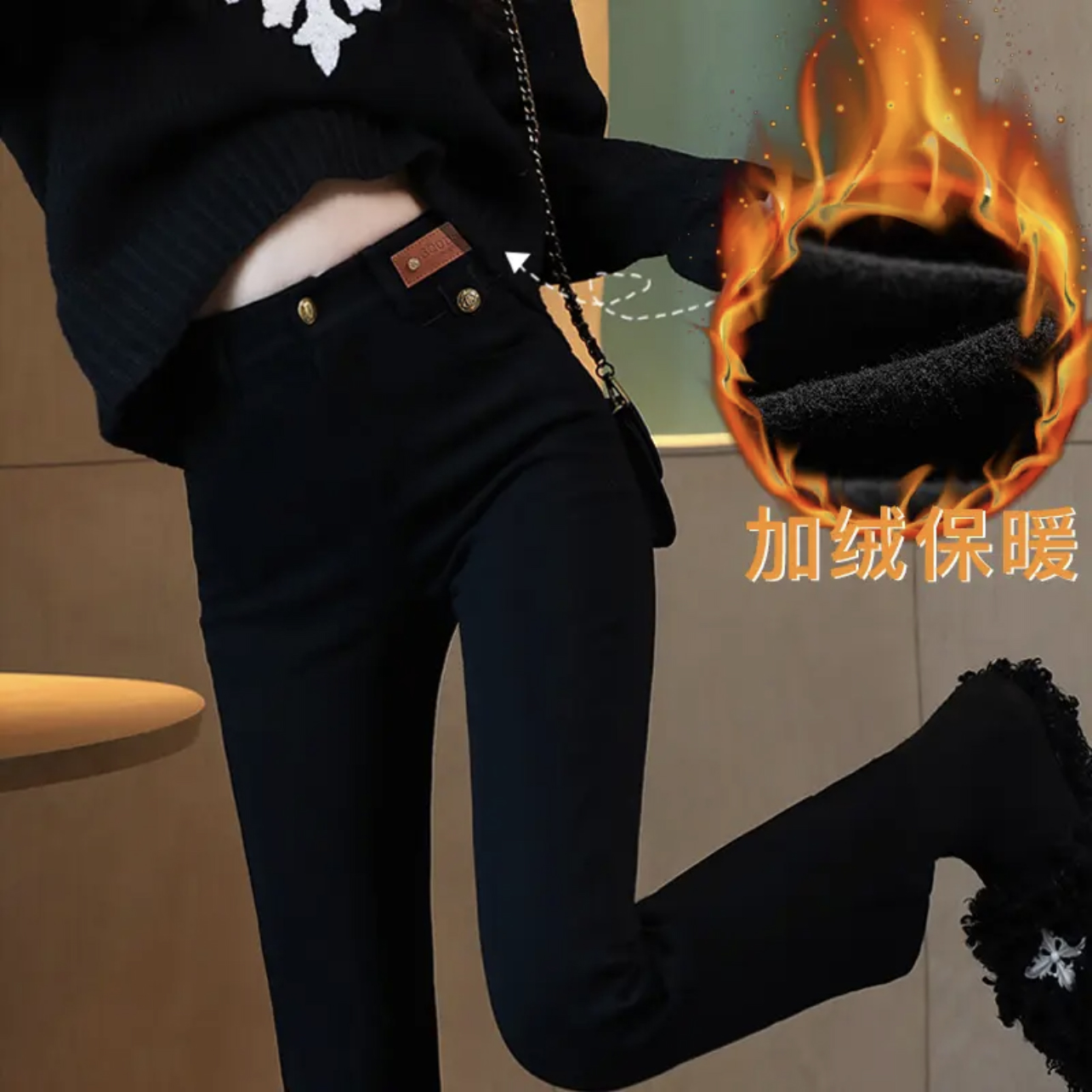 【升级加密版】2025新款秋冬装加绒九分裤春秋外穿打底裤窄版直筒裤
