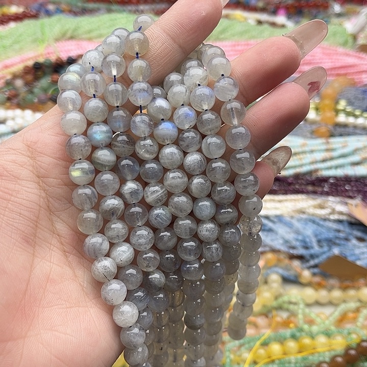 玛瑙/玉髓珠宝半成品未镶嵌一条8mm左右灰月光珠