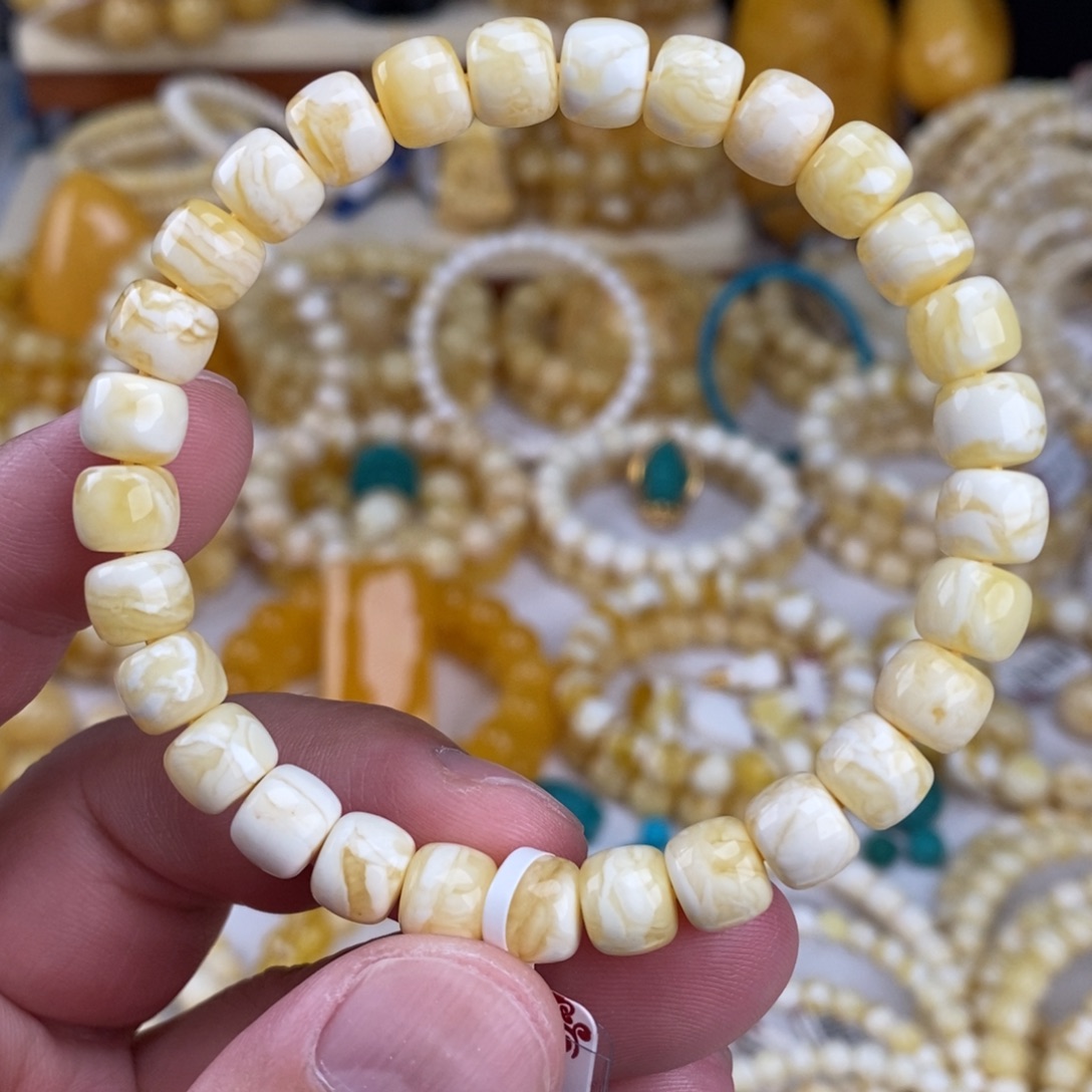 ****s未镶嵌蜜蜡手链瓷白虎皮8mm9.05克