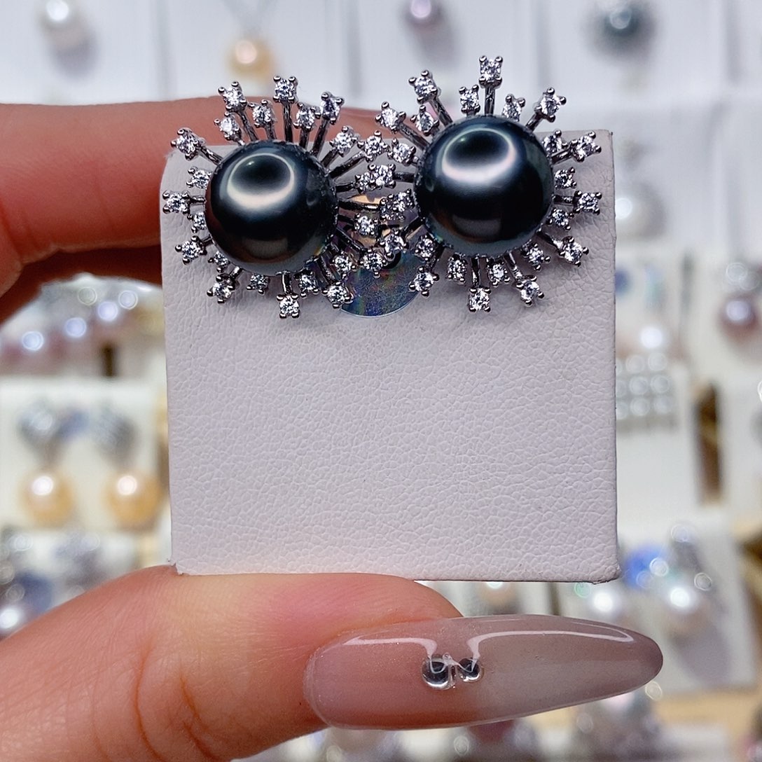 T***u海水珍珠耳饰银S925镶嵌