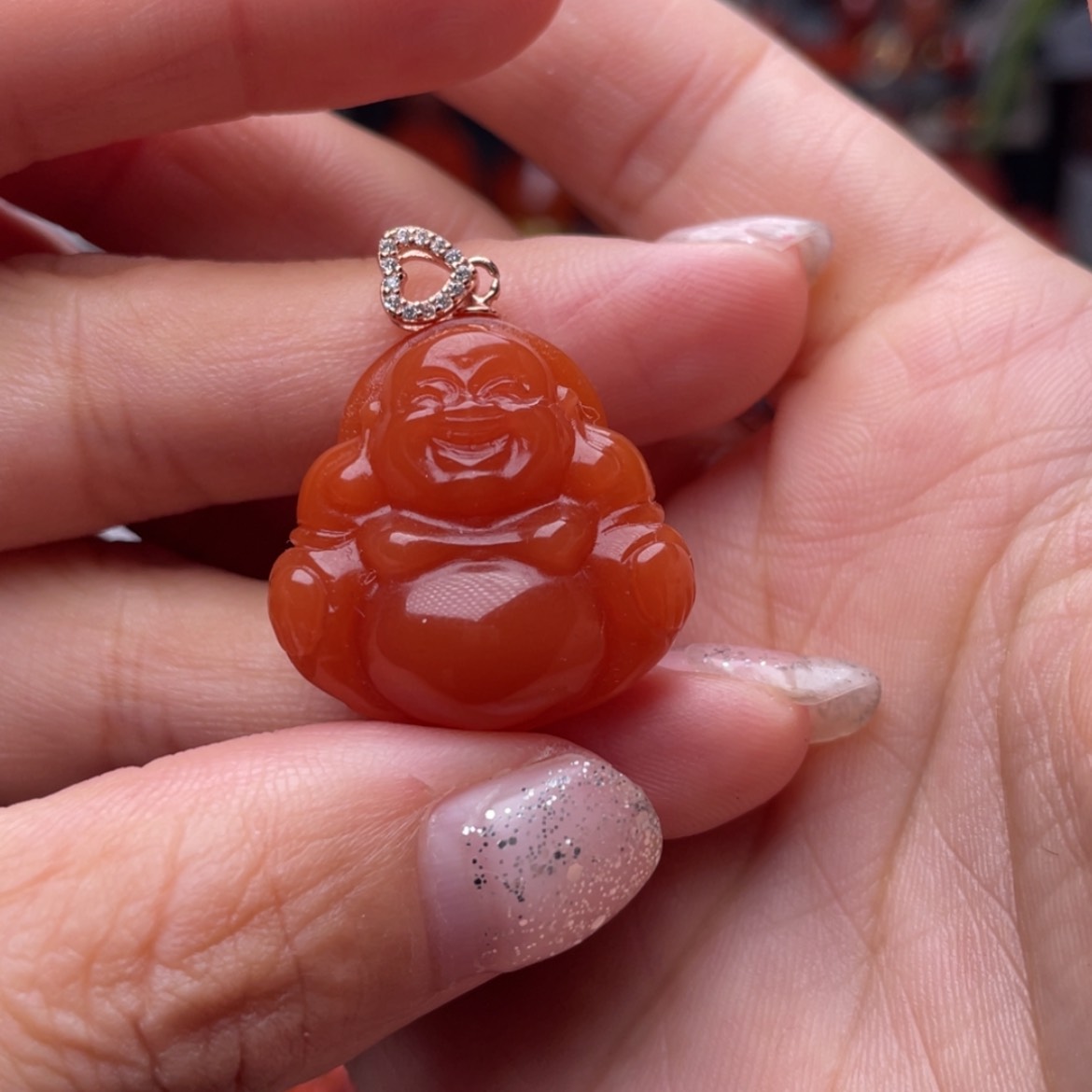 【闪购商品】南红玛瑙弥勒佛银S925镶嵌石***卵