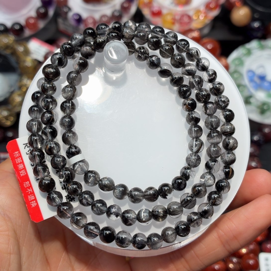 手链未镶嵌水晶黑银钛多圈5