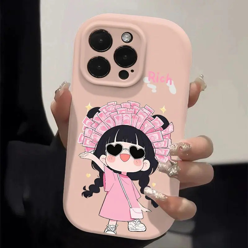发财女孩适用iphone16防摔手机壳14/15promax全包软壳7/8P小众女