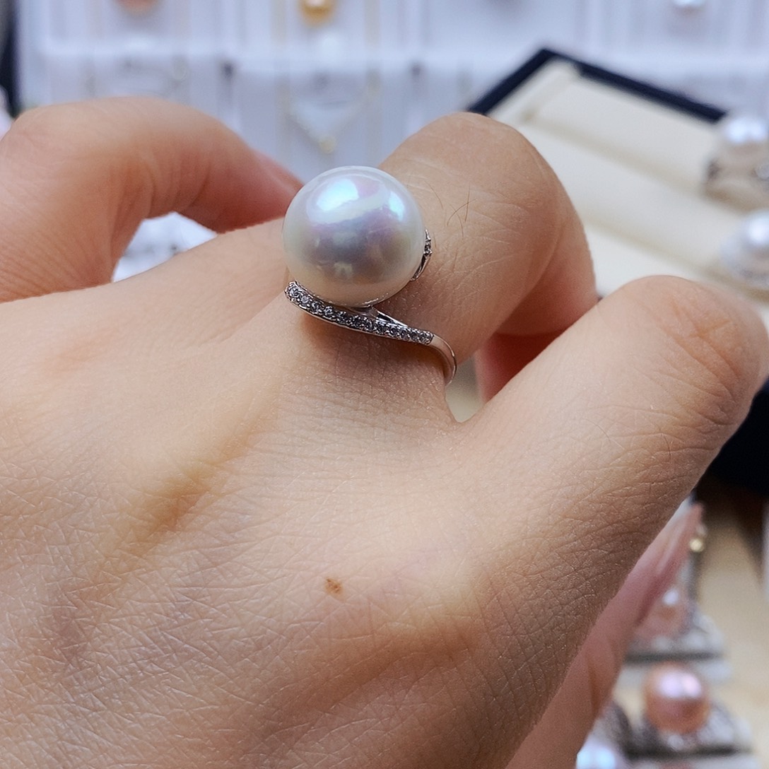戒指银S925镶嵌淡水珍珠馨*