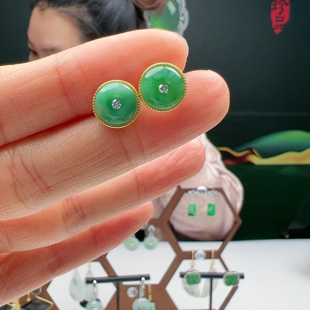 翡翠银S925镶嵌耳饰天然翡翠