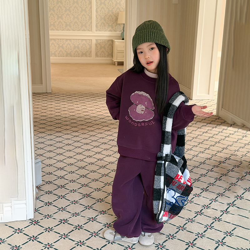 【280克斯密斯绒】儿童冬季保暖套装女童时髦卫裤卫衣套装25M065