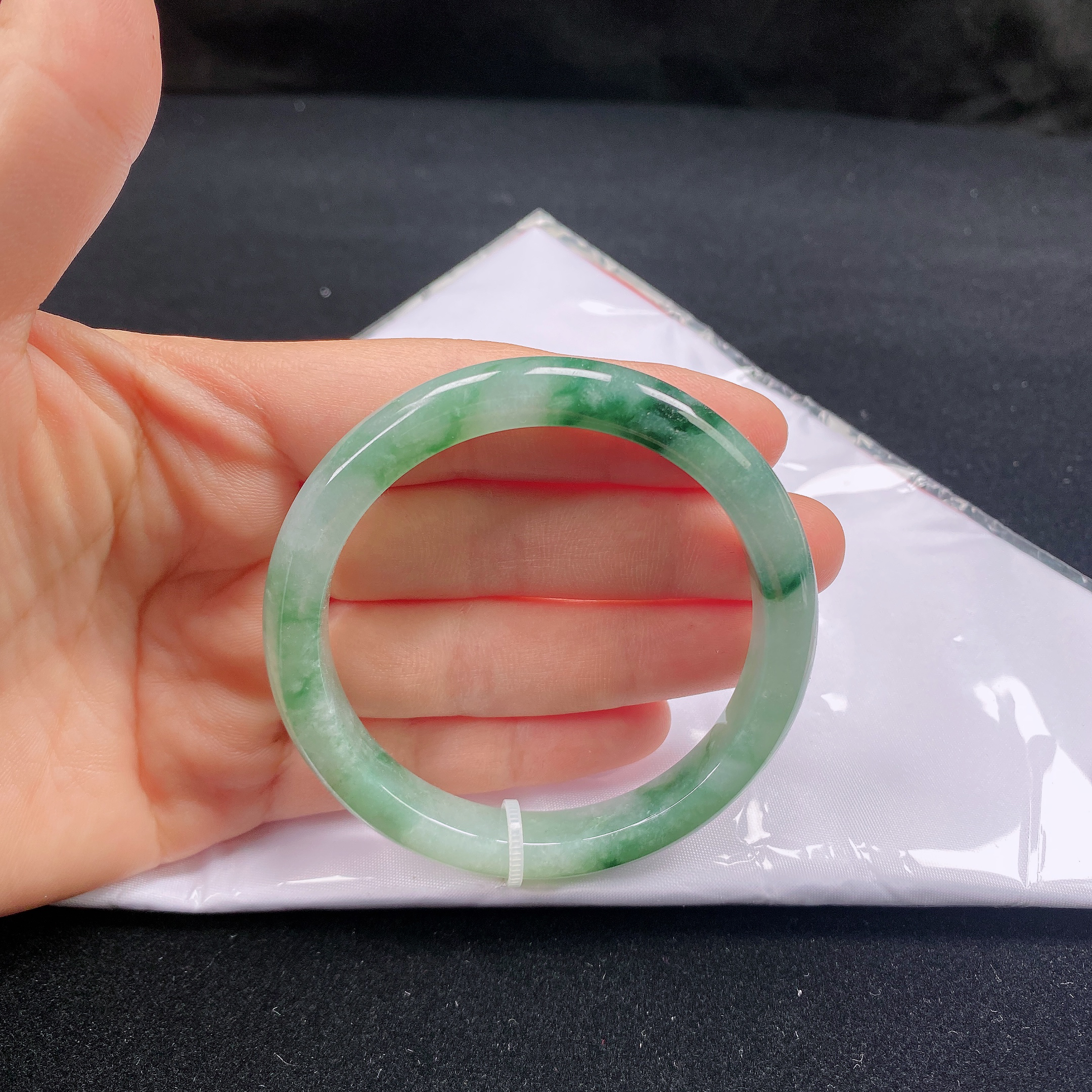 55圈口缅甸翡翠A货老坑细糯种满绿底飘花色窄条正圈玉镯正品珠宝