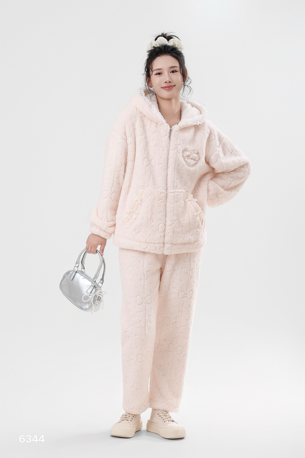 冬季加绒加厚连帽可外穿男女通用睡衣家居服