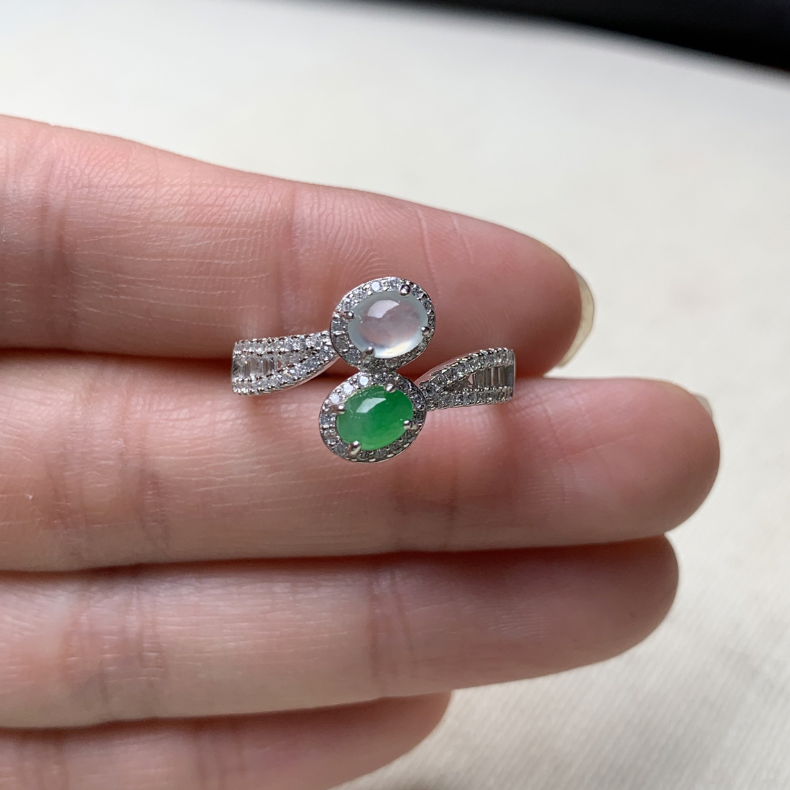 AB款银镶天然缅甸翡翠戒指#货号6867