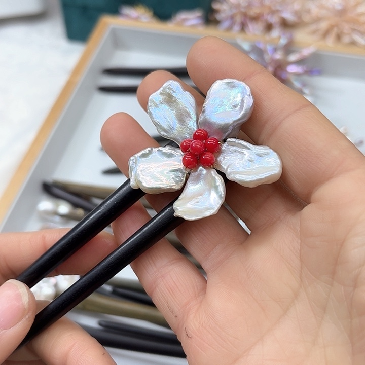 淡水珍珠发饰银S925镶嵌