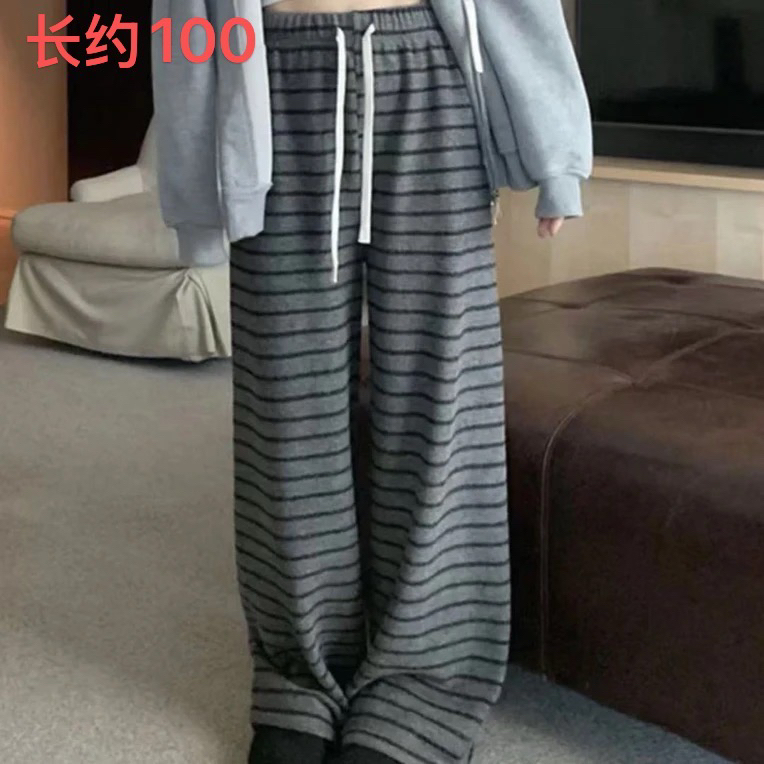 邹先森809-28(加绒加厚)泡芙条纹阔腿裤女冬加绒加厚慵懒感休闲