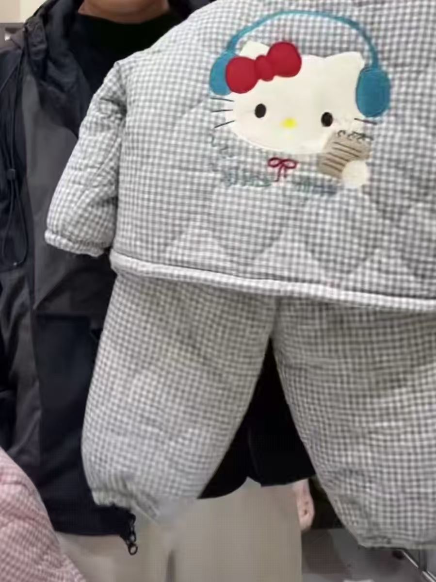 女童睡衣2025冬季新款儿童可爱卡通猫连帽耳朵上衣保暖裤子套装