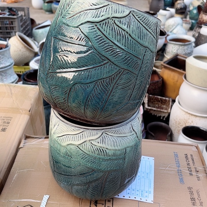 紫砂茶碗绿芭蕉叶瑕疵两个口径19高度21