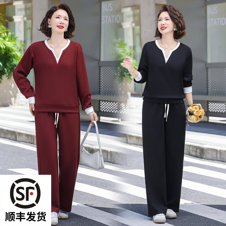 年轻妈妈秋装2025新款休闲运动服套装洋气卫衣中老年女春秋两件套