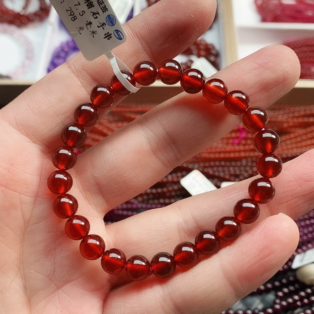 石榴石手链未镶嵌冰***高7.5mm精品9A橙红