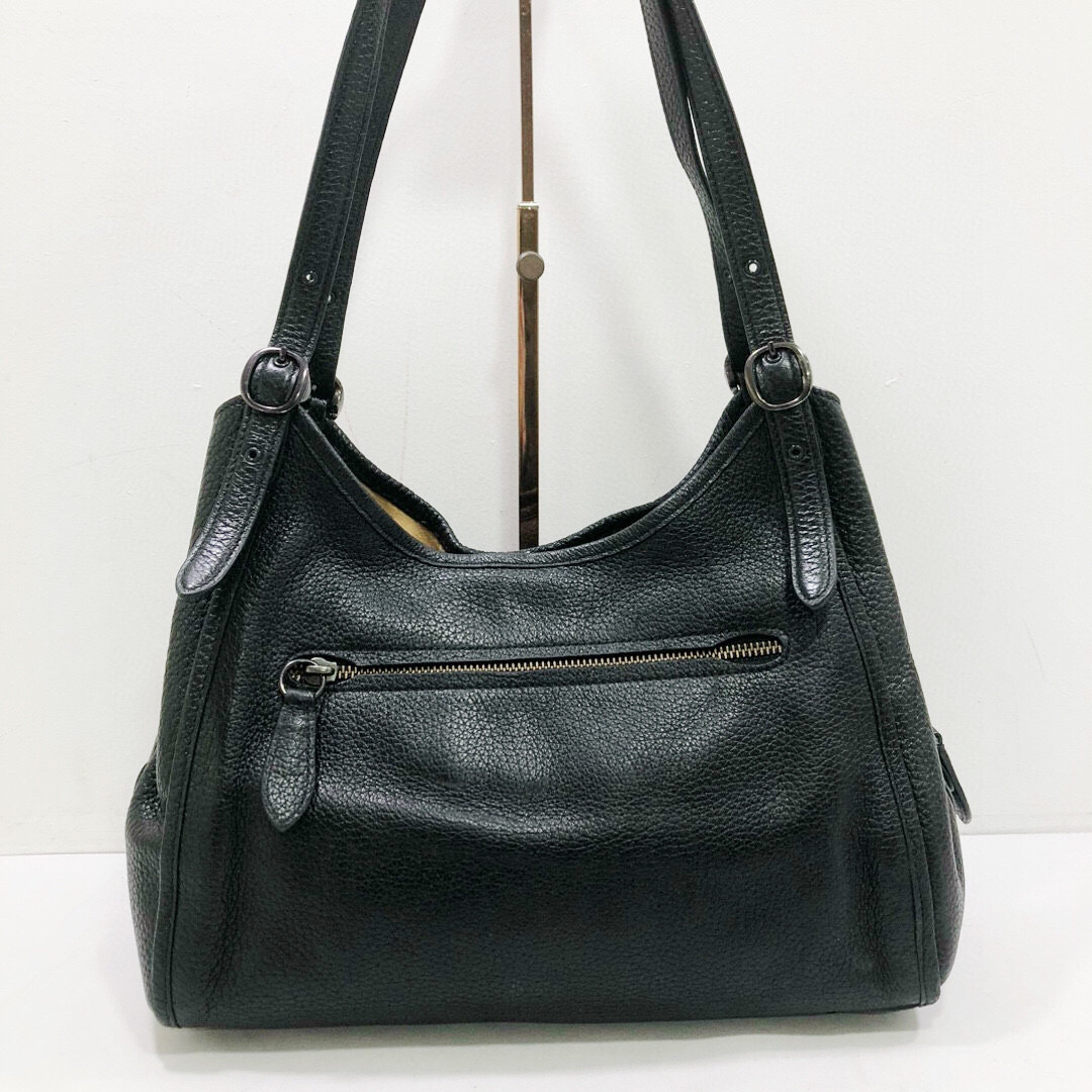 95新 COACH/蔻驰 蔻驰全皮黑色单肩腋下托特包