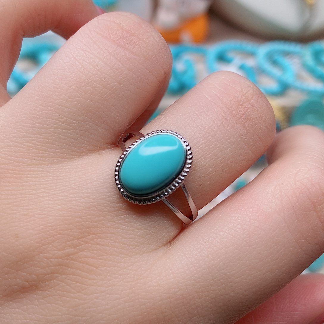 绿松石戒指银S925镶嵌妮*