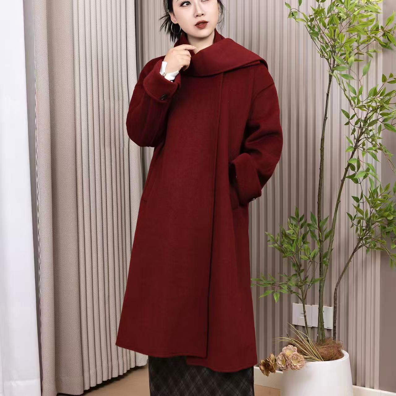 羊毛双面长款纯色慵懒风韩版时尚高质感大衣