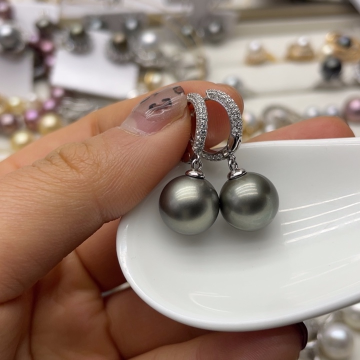 海水珍珠耳饰银S925镶嵌
