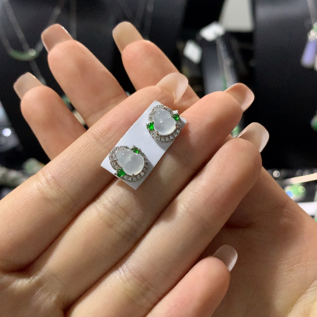 翡翠银S925镶嵌耳饰