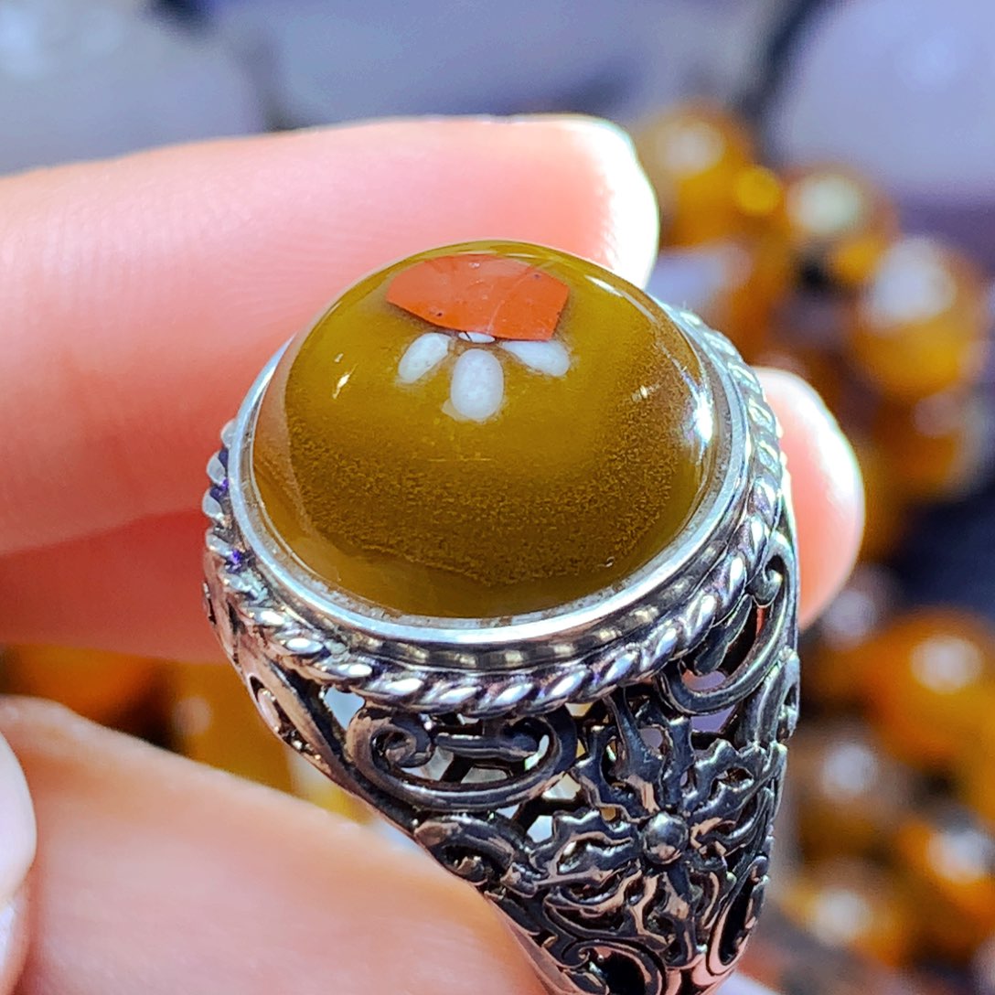 玛瑙/玉髓戒指银S925镶嵌