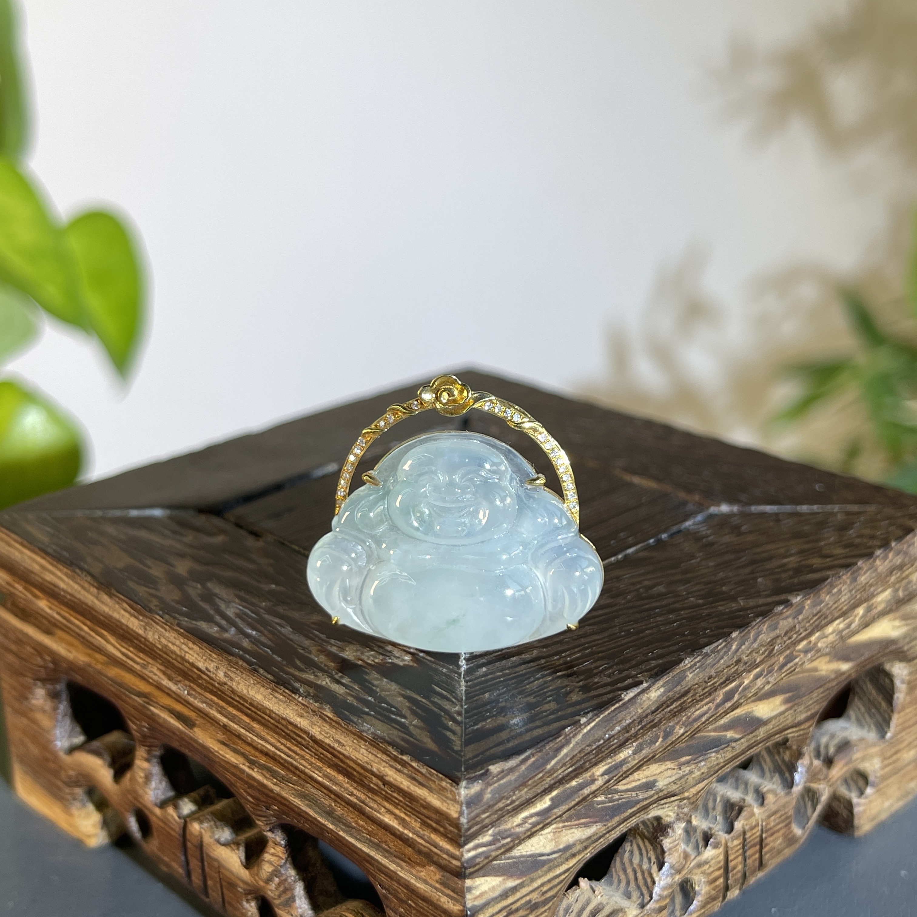 JTB25-193 天然缅甸翡翠A货 18K含钻镶嵌佛公