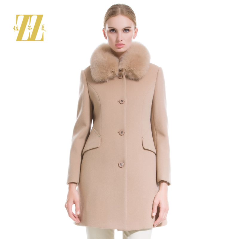 佐尔美毛领冬季羊毛大衣女中长款修身大码羊毛呢外套E44ZH41秋冬