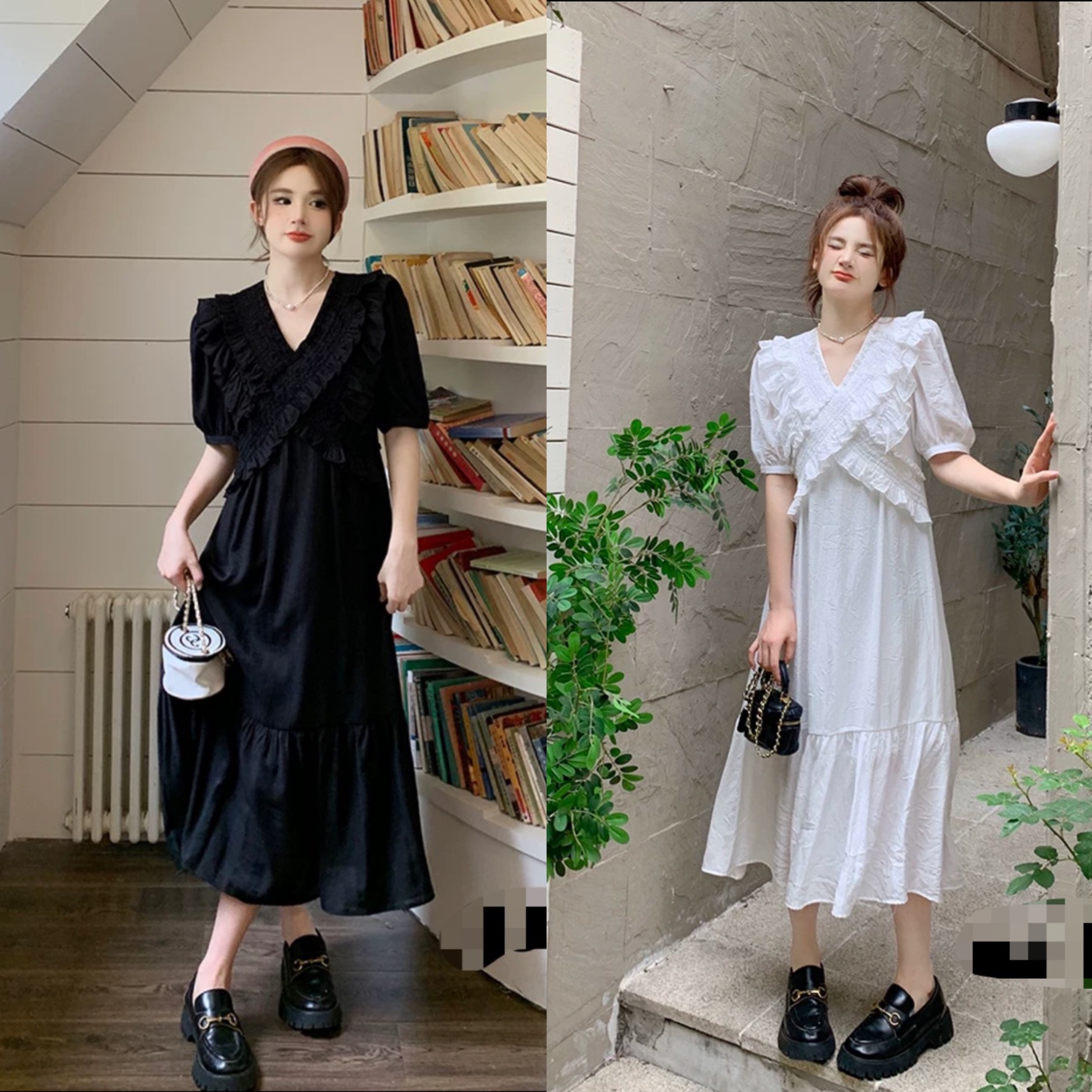 YL3201849显瘦时尚气质收腰中长款法式连衣裙