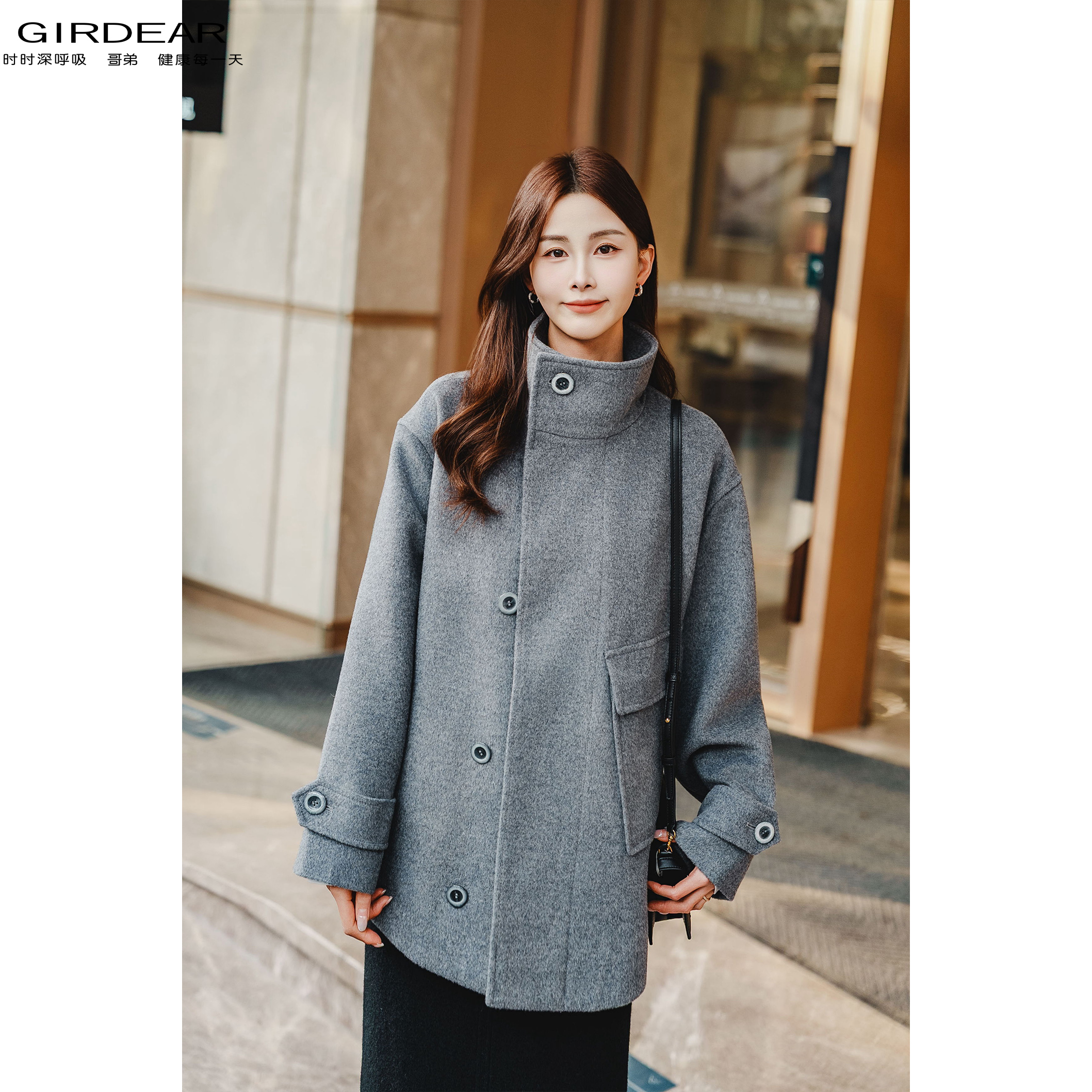 GIRDEAR/哥弟秋冬新款时尚复古老钱风百搭宽松休闲毛呢外套140061
