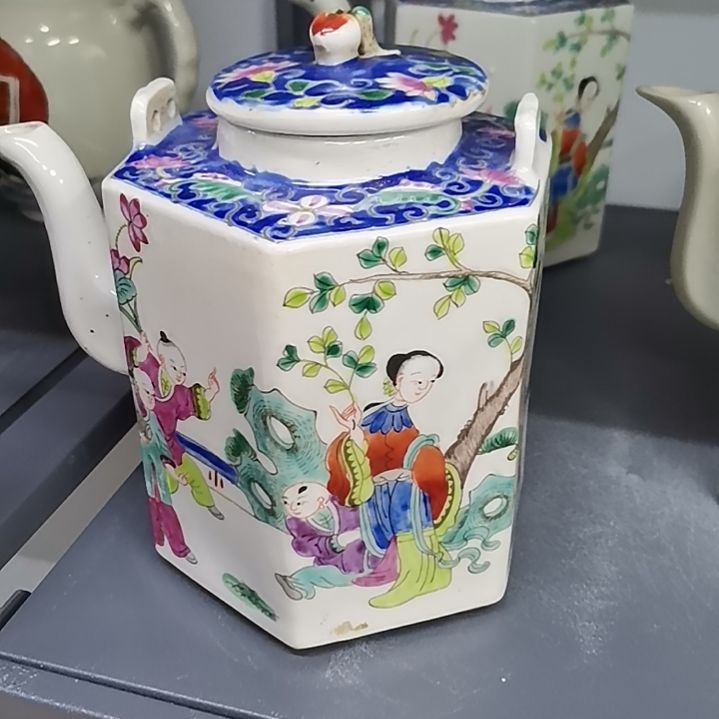 摆件六方提梁壶一只手工手绘
