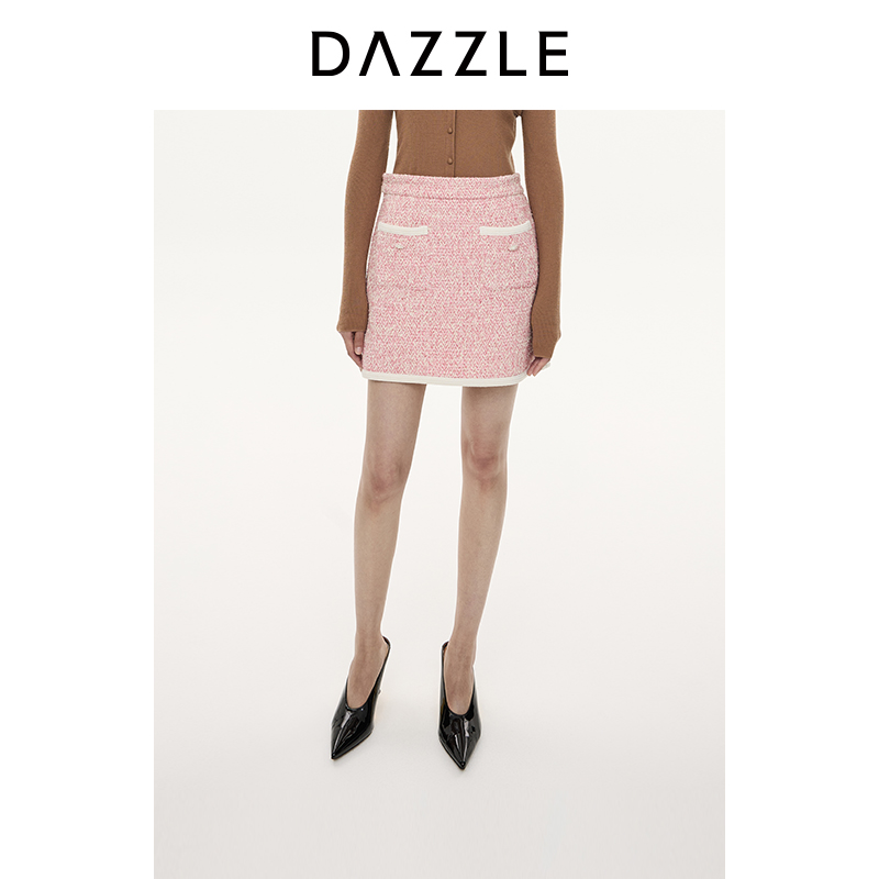 地素奥莱 半身裙2024冬季新款粗花呢半裙