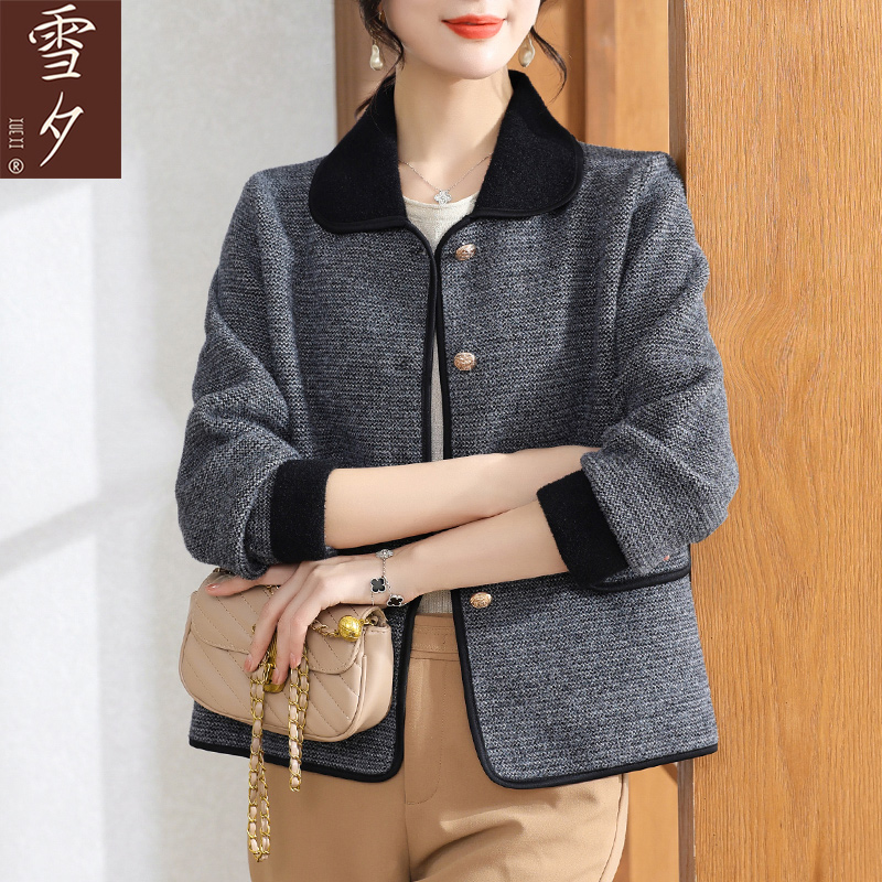 妈妈秋装2025新款气质翻领毛呢外套时尚高贵阔太太上衣中老年女装