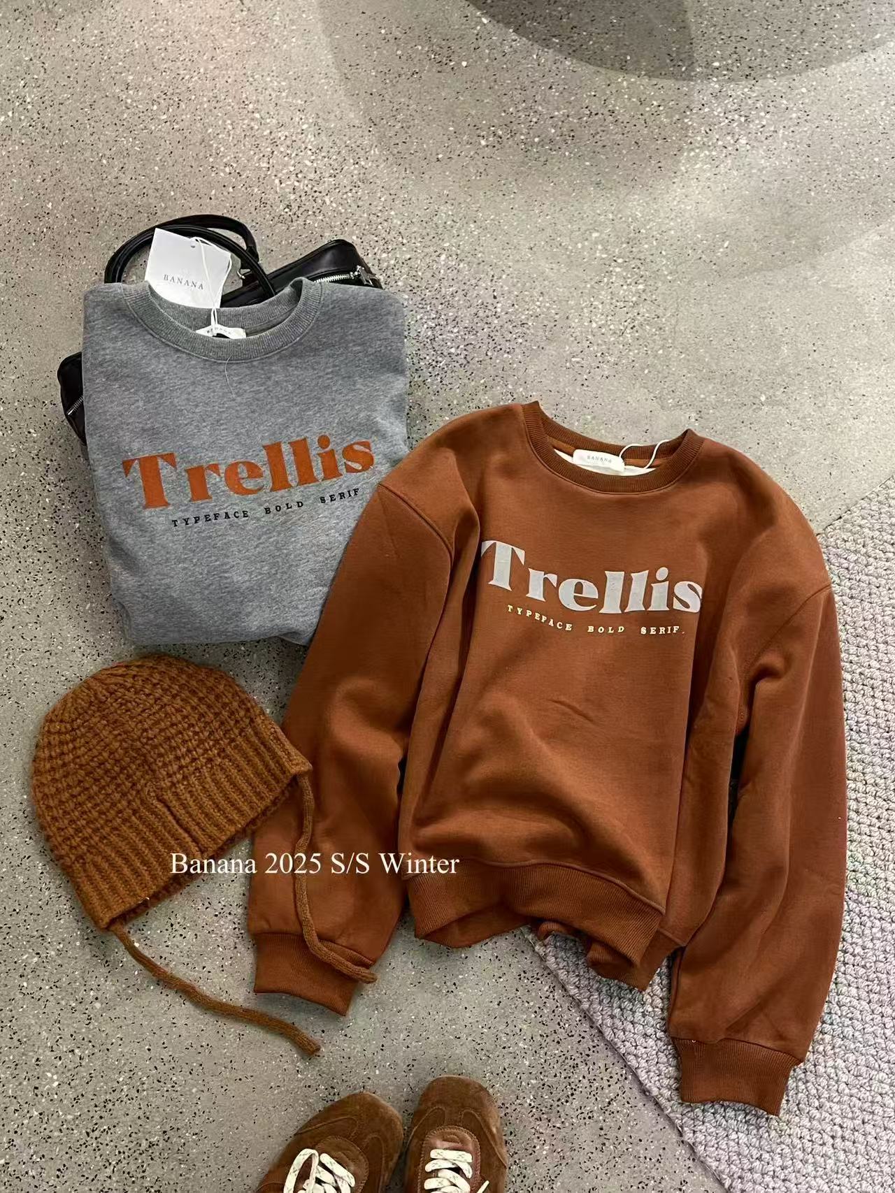 banana（91289#）韩系复古圆领字母印花加绒卫衣kc