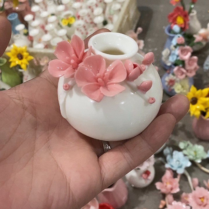 瓷片纯手工陶瓷花摆件瑕