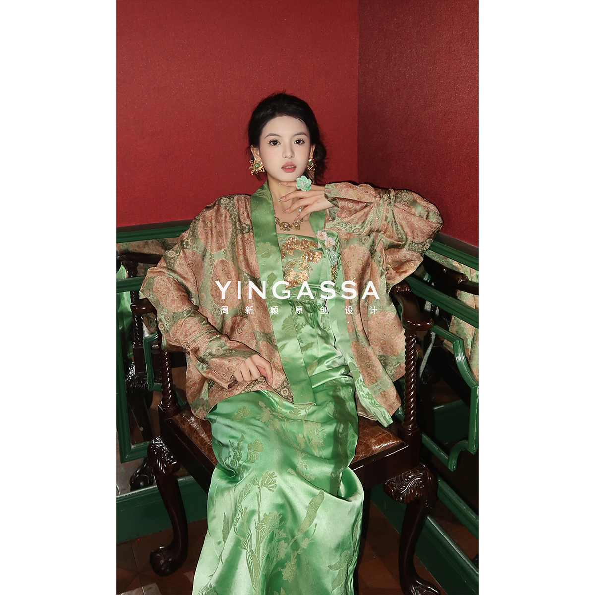 YINGASSA【国色芳华】原创夏季新中式烫钻刺绣装饰外套+国风吊带