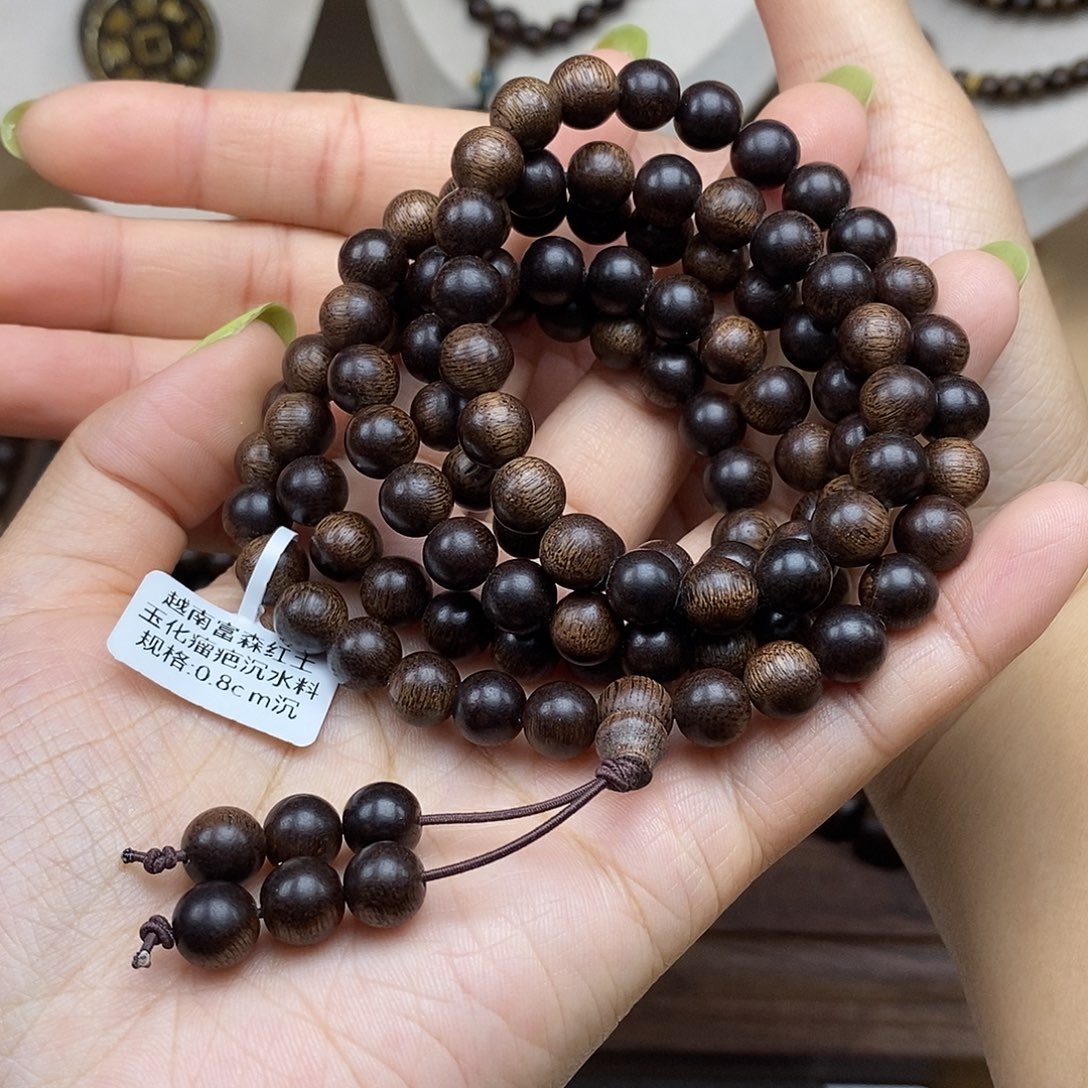 手串沉香越南富森红土玉化留疤沉水