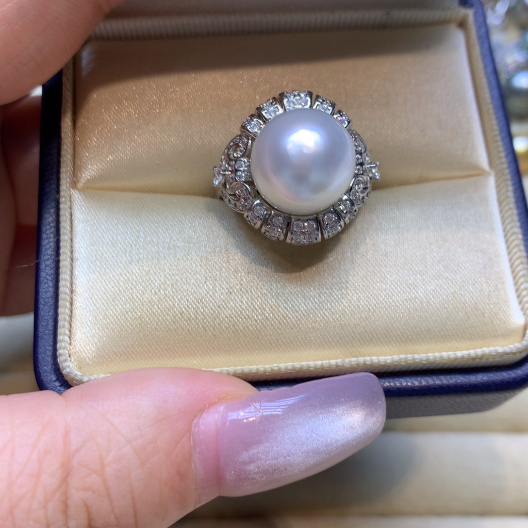 银S925镶嵌戒指海水珍珠