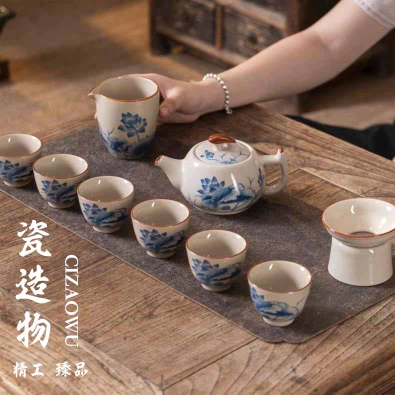 瓷造物|青花陶瓷茶具礼盒套装汝窑开片茶海茶壶山水意境功夫茶具