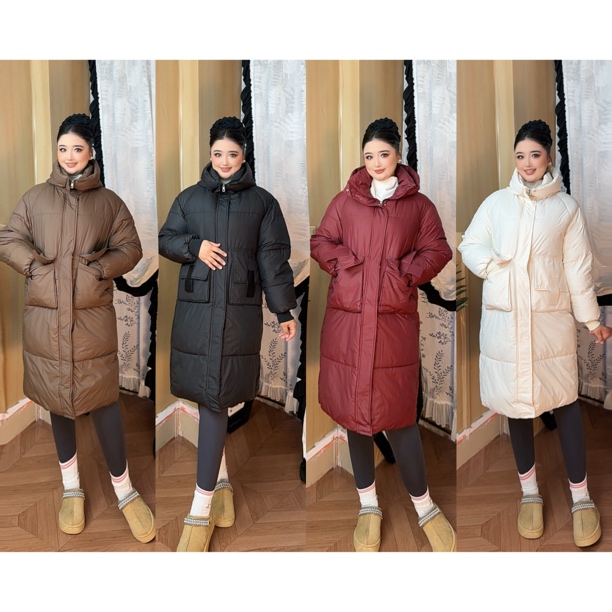 冬季新款韩版加厚白鸭绒连帽宽松过膝长款保暖面包服外套女装