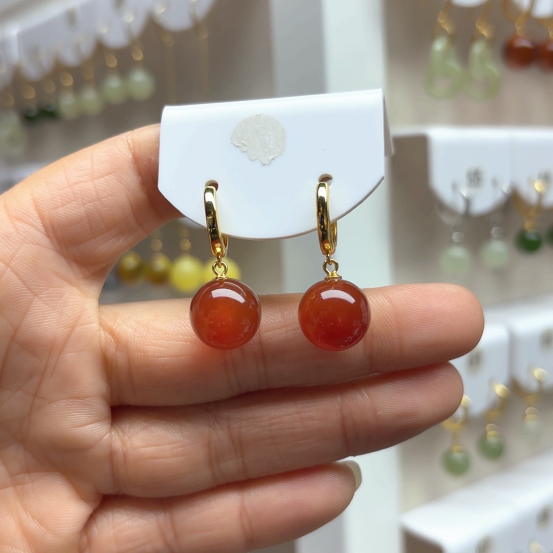 玛瑙/玉髓耳饰银S925镶嵌