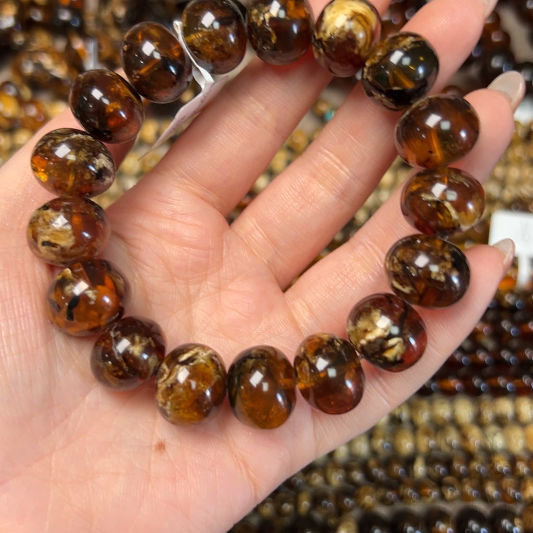 琥珀手链未镶嵌@**森抚顺琥珀花