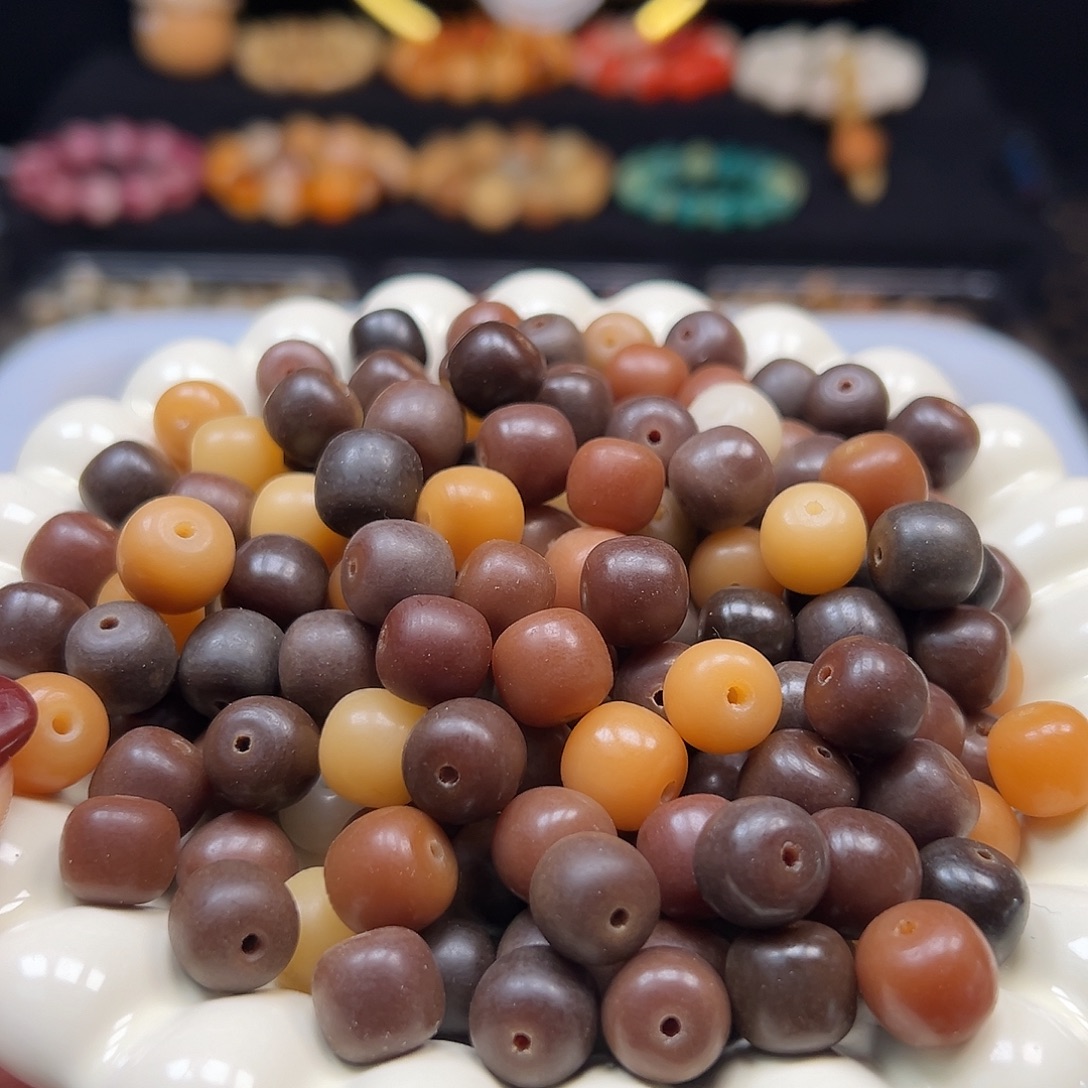 菩提根/象牙果手串微瑕卡12老料咖桶500颗